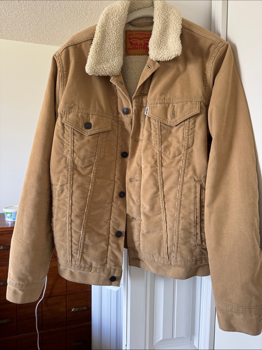 Levi's Tan Corduroy Sherpa-Trim Trucker Jacket